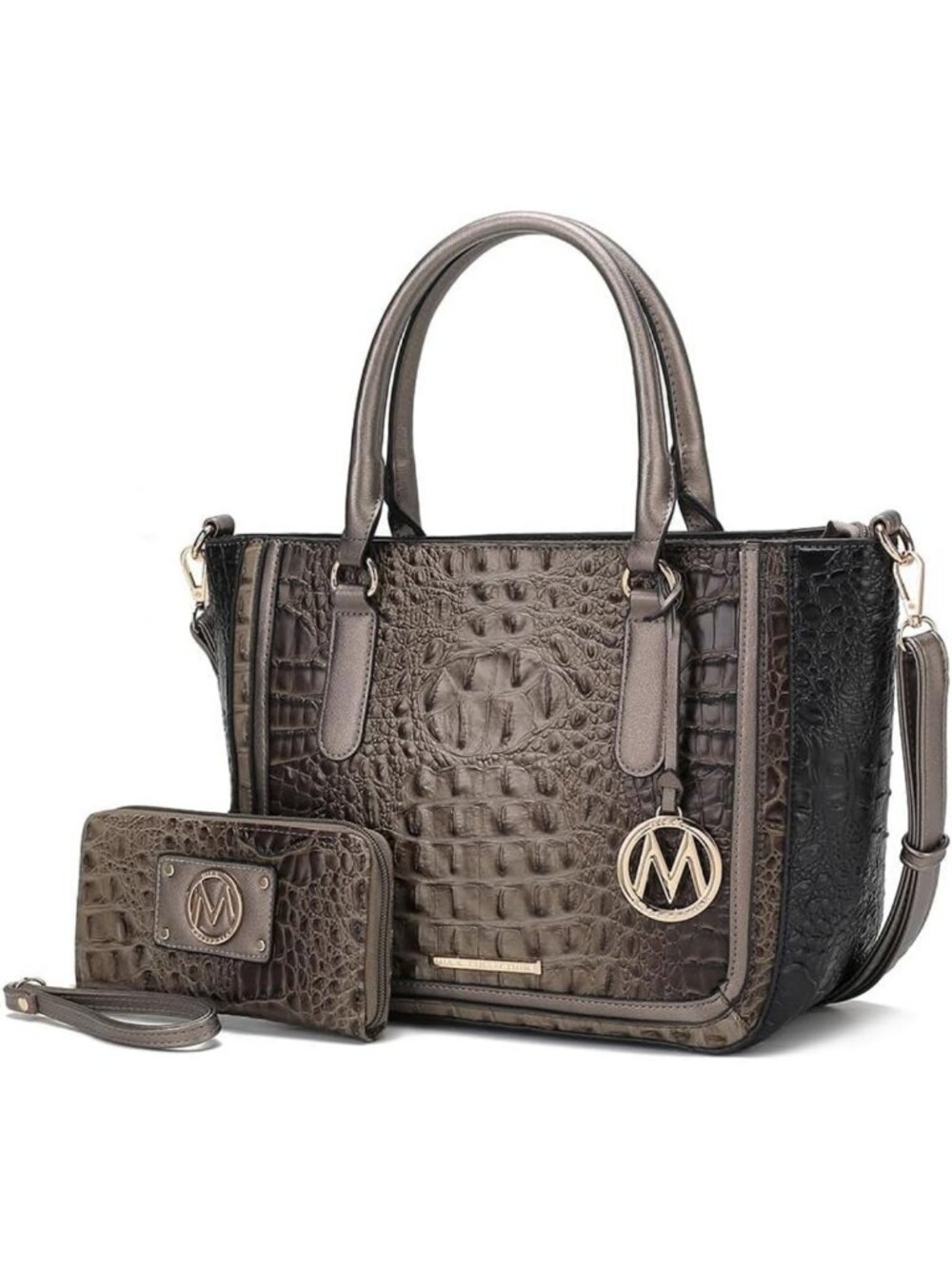 Stylish Crocodile Embossed Vegan Leather Satchel Bag & Crossbody Tote Handbag